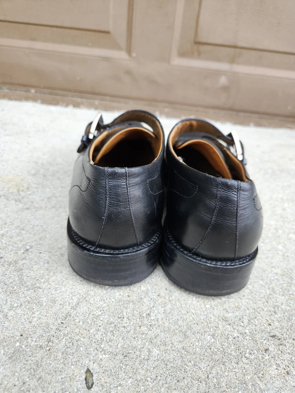 Salvatore Ferragamo, Men's Single Monk Strap Dress Shoes, Black Leather, 9.5D